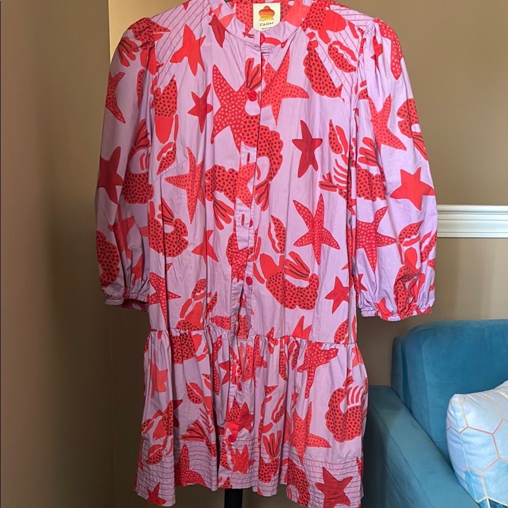 FARM Rio Pink and Red Starfish Midi Dress
